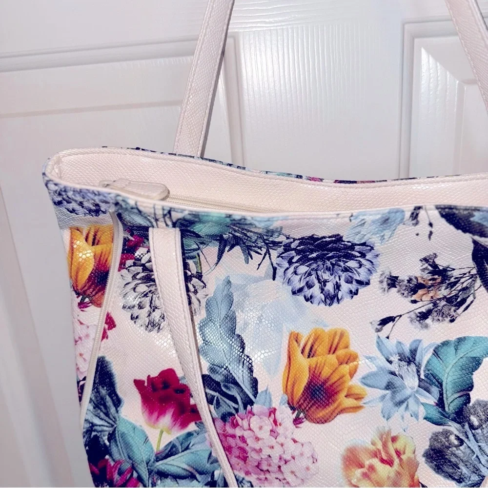 Multisac Elegant Floral Tote Bag - Cream and Multicolor